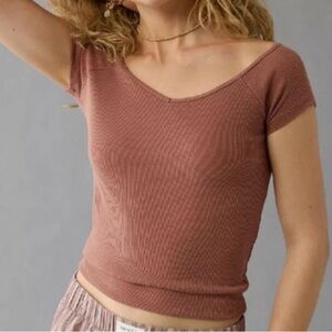 American Eagle Outfitters Mauve Ribbed Crop Top